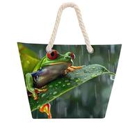 Tree Frog on A Rainy Tree Tote Bags for Women Men Shoulder Beach Bag Shopping Handbag with Hemprope Handle
