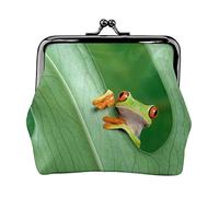Tree Frog Print Double Clasp Metal Frame Leather Kiss Lock Change Pouch Wallet for Women with Keys, Small Purses