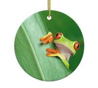 Tree Frog Print Round Xmas Ornaments, Christmas ceramic pendant Hanging for Xmas Tree Home Indoor Outdoor Decor