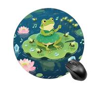 Tree Frog with Fireflies Mouse Pad Round Mouse Mat Leather Non-Slip Rubber Base Mousepad Waterproof Computer Mouses Pad for Laptop Wireless Mouses Keyboard Home Office