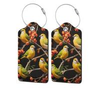 Tree Fruit and Magpie Luggage Tag, Pu Leather Travel Luggage Tag Suitcase Tag Durable Steel Loop Suitcase Tags Identifiers