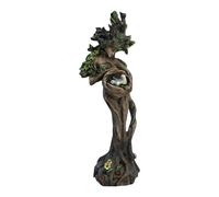 Tree Goddess Statue - Brown Green, Resin Figurine, Decorative Forest with Bird, Realistic Natural Ornament, Hand Painted Intricate Details, 20.3 Cm Tall | Home Decor