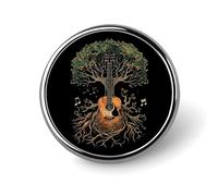 Tree Guitar Life Round Brooch Pin Lapel Pins Tie Suit Dress Accessories for Men Women Wedding Birthday