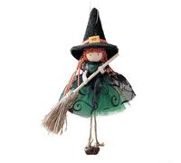 Tree Hanging Halloween Witch Prop with Broom for Seasonal Decorations Adding Spooky Ambiance (green)