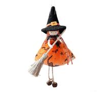 Tree Hanging Halloween Witch Prop with Broom for Seasonal Decorations Adding Spooky Ambiance (Orange)