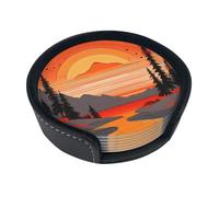 Tree Hills And Rivers 6-Piece Coaster Set, Round Coaster Set Suitable For Various Mugs,* For Home Decoration Desktop Protectors.