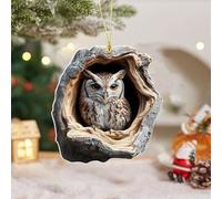 Tree Hole Animals Christmas Ornaments - 2D Acrylic Decor, Woodland Theme Xmas Baubles for Tree - Cute Animal Design, Rustic Seasonal Style, for Pet Lovers and Xmas (Style D)