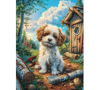 Tree House Bichon Frise 500 Pieces Set Classic Jigsaw Puzzle Animal Pets Couple Puzzle Partners Mind Relaxation Wall Decor Easter New Year Recycled Cardboard Material 500 PCS