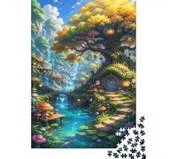 Tree House Waterfall Mushroom 1000pcs Mini Puzzle For Family Challenging | 52x38cm Cardboard Living Room Decor Premium Craftsmanship Birthday Gift Mind Relaxation