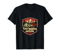 Tree Hugging Outlaw Camping Mountain Badge T-Shirt