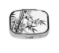 Tree Image Chinese Calligraphy Print Pill Box 2 Compartment Medicine Pill Case,Portable for Pocket Or Purse Pill Box Decorative Metal Medicine Organizer