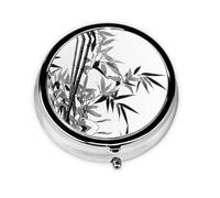 Tree Image Chinese Calligraphy Print Pill Box, Round Pill Organizer, 3 Compartment Small Pill Case for Purse & Pocket, Portable Medicine Box, Travel Pill Case