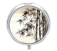 Tree Image Chinese Calligraphy Travel Pill Box Case 3 Compartment Cute Pill Organizer Metal Pill Holder with Mirror Small Medicine Organizer Daily Pill Container for Purse Pocket Portable Meds Box