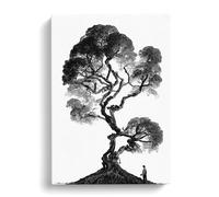 Tree In Monochrome No.2 White, Black, Black Canvas Print for Living Room Bedroom Home Office Décor, Wall Art Picture Ready to Hang, 30x20 Inch (76x50 cm)