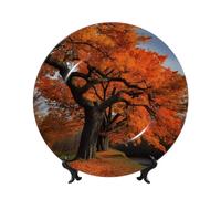 Tree In The Fall Ceramic Decorative Plates Bone China Decorative Plate With Display Stand Handmade Ceramic Ornament Personality Porcelain Dinner Plate Crafts For Home Office Wall Decoration 20cm