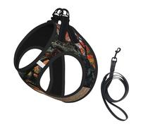 Tree In The Fall Print Adjustable Harness Leash Set For Cats And Dogs, Soft Breathable Kitten Puppy Mesh Vest With Reflective Design, Escape-Proof Lead For Small Pets Walking Training