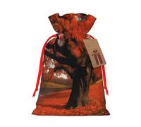 Tree in The Printed Christmas Drawstring Bags Reusable Xmas Bag for Party Xmas Gift Wrapping, Red Ribbon, M