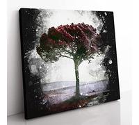 Tree in Tuscany Italy Paint Splash Modern Canvas Wall Art Print Ready to Hang, Framed Picture for Living Room Bedroom Home Office Décor, 35x35 cm (14x14 Inch)