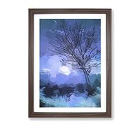 Tree In Wildfire In Abstract Modern Framed Wall Art Print, Ready to Hang Picture for Living Room Bedroom Home Office Décor, Walnut A2 (64 x 46 cm)
