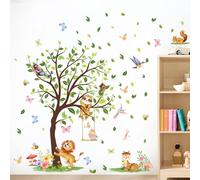Tree Jungle Animal Wall Decals, Lion Squirrel Deer Bird Wall Stickers Vinyl Peel and Stick Wall Decal Self Adhesive Wall Art Sticker for Baby Nursery Kids Room Living Room Home Decor