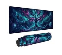 Tree Large Mouse Pad, Cosmic Abstract Galaxy Stars None Blue Rubber Smooth XL Stitched Edge Mousemat Decor for Home Office Work Gaming Desk 16x36 Inch