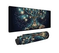 Tree Large Mouse Pad, Fantasy Fanciful Books Lights None Blue Rubber Washable Cloth Mouse Mat for Desk Accessories for Office Home Computer Laptop 12x32 Inch