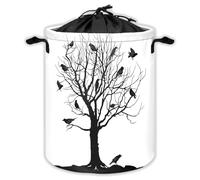 Tree Laundry Hampers With Drawstring Birds On Twig Laundry Baskets For Bathroom Natural Winter Fall Portable Clothes Storage Organizer Basket Black And White W 35 L 44 Cm