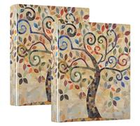 Tree Leaves 3 Ring Binders 1.5 Inch, Basic Binder Notebook Holds 200 Sheets Decorative Cute Binder for Work School Office, 2 Pack
