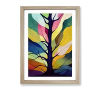 Tree Leaves In Colour No.2 Abstract Framed Print | A3 Oak Framed Wall Art | Ready to Hang | Abstract Floral Picture | Living Room Bedroom Lounge Office