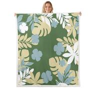 Tree Leaves Sherpa Blanket Jungle Botanical Fuzzy Plush Throw Monstera Deliciosa Boho Floral Fleece Blanket - Hawaii Beach Decor Tropical Plant Decor for Bed Couch Twin 60"x80",Vintage Olive Green