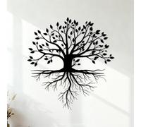 Tree Life Root with Leaves Branches with Leaf Fine Carving Stickers Store Decoration 54.6x58.3cm Black