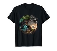 Tree Life Yin Yang Moon Sun Day and Night Bonsai Japanese T-Shirt, Men, Black, X-Large