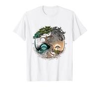 Tree Life Yin Yang Moon Sun Day and Night Bonsai Japanese T-Shirt, Men, White, Small