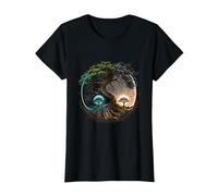 Tree Life Yin Yang Moon Sun Day and Night Bonsai Japanese T-Shirt, Women, Black, Small