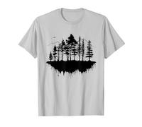 Tree Line Silhouette Mountains Nature Art T-Shirt, Men, Silver Grey, XX-Large