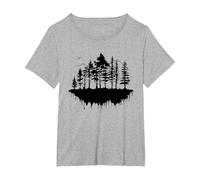 Tree Line Silhouette Mountains Nature Art T-Shirt, Women's Plus, Heather Grey, 2X