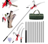 Tree Loppers Long Reach Telescopic, 82-402cm Long Reach Pruner with Extendable Handle & 33cm Saw, Lightweight Telescopic Tree Pruner Branch Cutters, for Yard Patios Garden Trees Branches Cutting