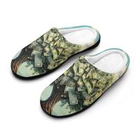 Tree Money Men's Cotton Slippers Winter Warm Slip-on House Shoes with Anti-Skid Rubber Sole 13-14（46-47）