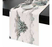 Tree Mountain Table Runner 36 Inches Long, Oriental Traditional Ink Painting Landscape Washable Table Runners Heat-Insulation Kitchen Dining Table Decorations for Home Party Decor, 13"x36"