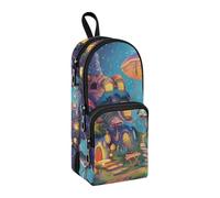 Tree Mushroom Houses Pencil Case, Big Capacity Pen Bag with Compartment Students Schoolbag Shape Stationery Organizer Pencil Pouch Marker Case for School Office Work
