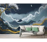 Tree Nordic Style Wall Mural, Self Adhesive Wallpaper Peel and Stick, Starry Sky Geometric Home Decor Photo Wallpaper, Silk Cloth Wall Sticker for Living Room & Bedroom, 400x280 cm - F-315
