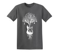 Tree of Guitars T-Shirt Men's Guitar Tree of Life Rock Peace Bass Music Top(Charcoal,S)