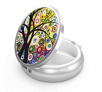 Tree of Life 3-Compartment Medicine Case, Portable Pill Organizer for Pocket or Purse, Decorative Metal Vitamin Case, Unique Gift