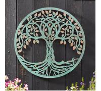 Tree of Life - 60 cm Verdigris Outdoor Wall Art with Rustic Metal Finish, Easy to Hang mysmartbuy Green One Size