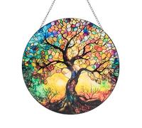 Tree of Life Acrylic Sun Catchers - 8-Inch Colorful Hanging Window Decor with Stained Glass-Style Print, Garden Hanging Ornament, Sun Catcher for Indoor and Outdoor Use, Yellow