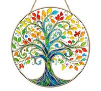 Tree of Life Acrylic Suncatchers, Colourful Tree Sun Catchers for Windows, Stained Glass Window Hanging, Green Nature Ornament for Home, Harmony Gifts