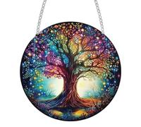 Tree of Life Acrylic Window Hanging Decor, Stained Panel Hangings Decorative, Starry Sky Scenery Wall Art Mural for Home Bedroom Living Room Porch Wall Decoration (A)