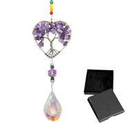 Tree of Life Amethyst Hanging Ornament with Gift Box, Natural Crystals Display Suncatcher for Windows, Unique Spiritual Gifts for Women and Crystal Gifts Home Decor, Crystal Tree and Suncatcher