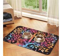 Tree of Life and tie dye Elephant Patterned Pet Feeding Mat with Water-Absorbing PU Top & Rubber Base - Anti-Slip Dog Cat Food Mat for Cats, Dogs & Pets, 30x45cm