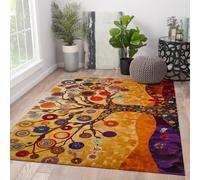 Tree of Life Area Rug 200x300 Machine Washable Rugs Low Pile Non Slip Area Rugs Abstract Mosaic Tree with Colorful Circle Leaves Warm Gold Orange Purple Tones Rug Soft Carpet for Living Room Bedroom